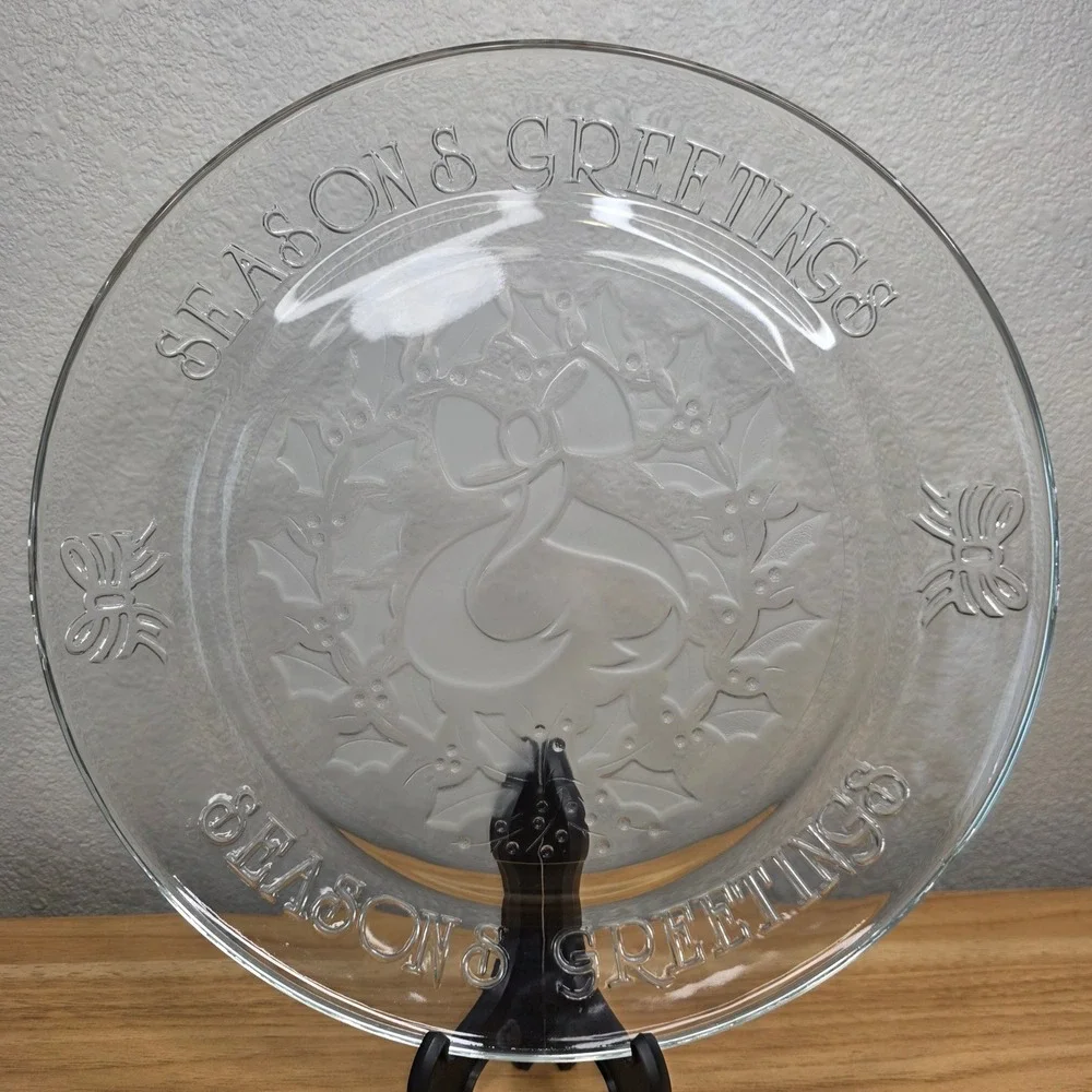 Christmas Anchor Hocking Seasons Greetings Wreath Serving Platter in Box 100/666